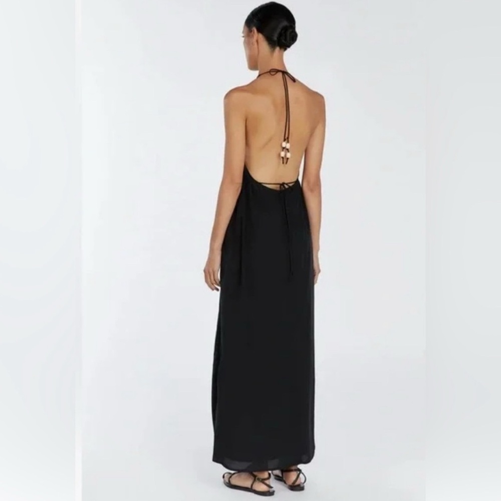 NWT Dissh Sarah Halter neck dress. Beaded ties. US size 8. Medium. Black dress.